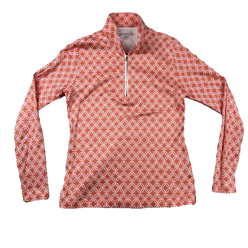 Peter Millar Top Womens Sm Golf 1/4 Zip Geometric Coral Pink Orange Cotton
